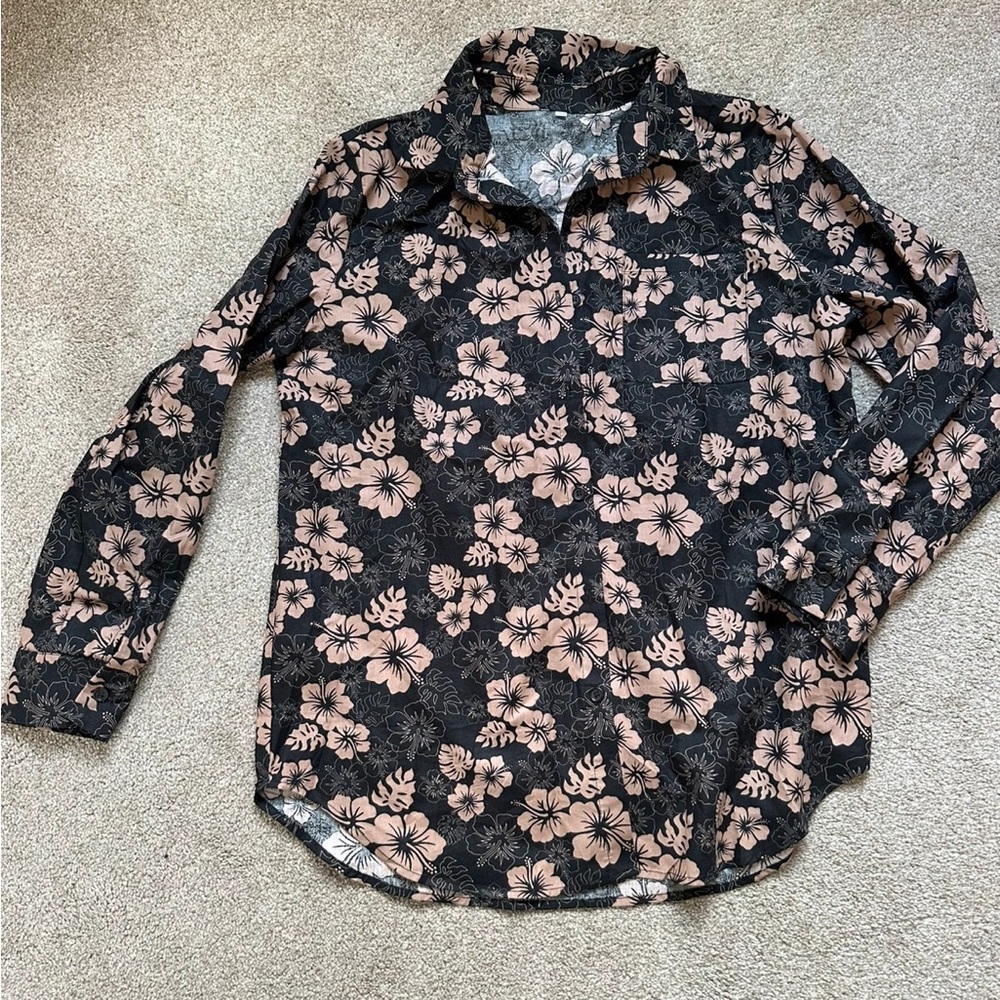 Black & Pink floral print button-up shirt